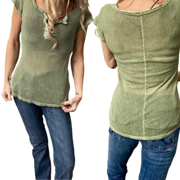 Sage Green Short Sleeve Henley - Picture 1 of 5